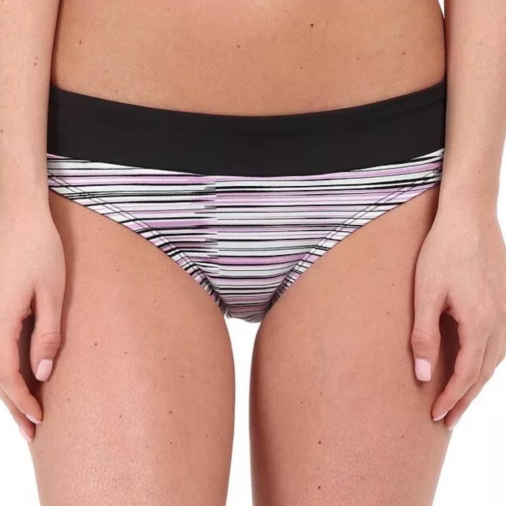 Soybu Amalfi Band Hipster Bikini Bottom, Women's Size L, Purple/Black NEW